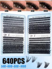 640片D型卷翘单根假睫毛，8-16mm混合款，大容量D型混合款分段式假睫毛册，D型卷翘睫毛，浓密纤长款，适合居家日常佩戴，易于使用，单根睫毛，假睫毛，假睫毛 - 查看 3