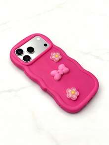 1个创意玫红色蝴蝶结花卉波浪边简约大孔手机壳，兼容 7/8/X/XR/XS Max/11/12/13/14/15/16/17 Pro Max、A14/A15/A16/A17/A04/A05/A06/A07/A54/A55/A56/A34/A35A/36/S25/S25 Plus/S25 Ultra、A54、Moto G13/14/15 - 波浪玫紅 - 查看 2