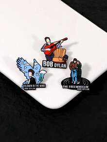 3 chiếc ghim cài áo phong cách Rock & Roll, phụ kiện huy hiệu kim loại chủ đề âm nhạc dân gian, thơ ca, thời trang sáng tạo. - Nhiều màu - Xem 2