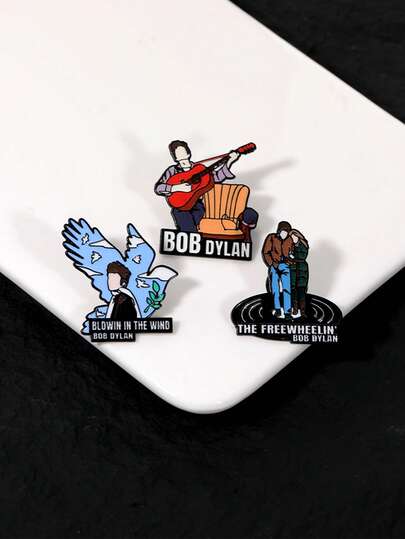 3 chiếc ghim cài áo phong cách Rock & Roll, phụ kiện huy hiệu kim loại chủ đề âm nhạc dân gian, thơ ca, thời trang sáng tạo.