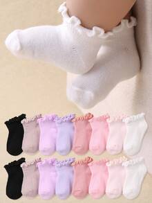 20/10 Pairs Soft Baby Socks, Ruffle Design, Candy Color, Girls Princess Socks, Ruffle Edge Design, Comfortable Elastic Daily Socks, Suitable For 0-36 Months, Suitable For Spring And Summer Seasons, Baby Socks, Girls Socks, Princess Socks, Ruffle Socks, Socks, Birthday Gift, Girls Gift, Back To School Gift Series - Multicolor - View 4