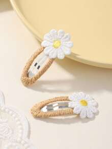 2pcs Solid Color Small Flower Hair Clips, Fully Covered Kids' Hairpins For Bangs Decoration - Multicolor - View 5