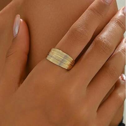 Niche Design Elegant Line Multi-Layer Rings, Luxury Minimalist Adjustable Open Rings For Women
