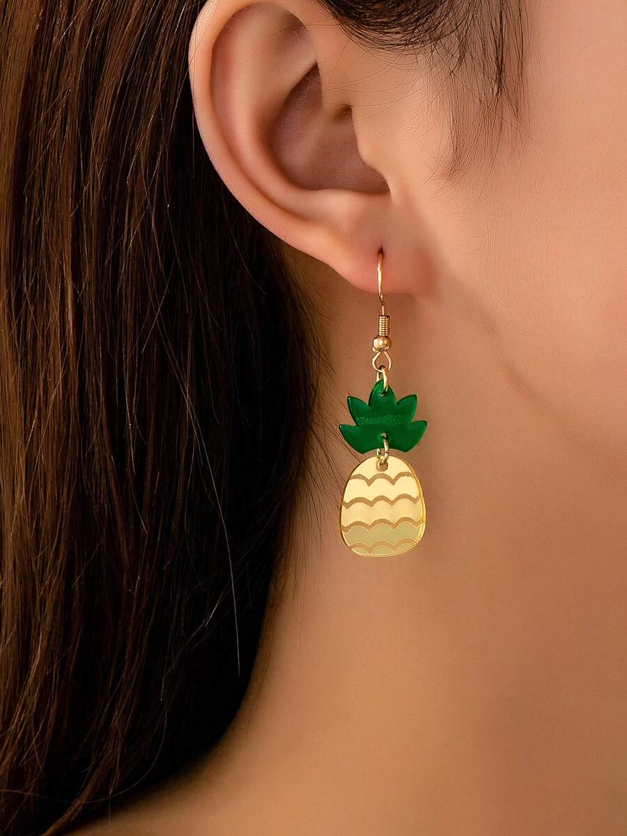 1 Pair Acrylic Pineapple Dangle Earring For Women, Tropical Fruit Theme Jewelry For Vacation And Daily Wear - Pineapple Pendant Earrings - View 1