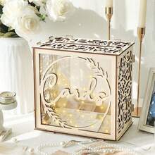 1pc White Wedding Card Box For Receptions, PVC Gift Card Box For Wedding With Acrylic Windows, Rustic Envelope Money Gift Box For Anniversary Bridal Graduation Birthday Party - one-size - View 4