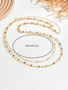 1 chiếc dây chuyền kiểu Bohemian bằng đồng, thiết kế cơ bản, hai lớp đính hạt hoa nhiều màu sắc, thích hợp cho trang phục đi biển của phụ nữ. - Nhiều màu - Xem 4