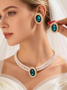 3件套 时尚新款简约优雅珍珠钻石双层串珠多功能法式高端设计项链 - 彩色 - 查看 5