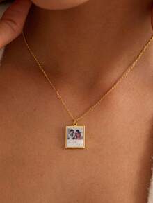 Customized Handwritten Necklace, Real (Your Own) Handwriting, 14k Gold Engraved Pendant, Personalized Signature Jewelry, Perfect Gift - Square Sign Image + Text Style - View 4