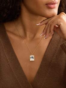 Customized Handwritten Necklace, Real (Your Own) Handwriting, 14k Gold Engraved Pendant, Personalized Signature Jewelry, Perfect Gift - Square Sign Image + Text Style - View 5