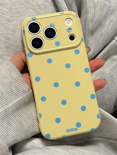 可爱奶油黄波点亮面手机壳，兼容 17 Pro Max、17 Pro、17、16、15、14、13、12 Pro Max、11，马卡龙色爱心边框，柔软保护后盖