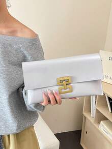 2026 New Crocodile Embossed Envelope Clutch Bag, High-Quality Minimalist Women's Underarm Bag, Large Capacity Solid Color Glossy Handbag - White - View 4