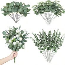 3/30/60/120pcs Mixed Eucalyptus Leaves & Stems, Artificial Silver Dollar Eucalyptus Leaves, Dried Eucalyptus Bunches, Wedding Vase Floral Decor - Green - View 1