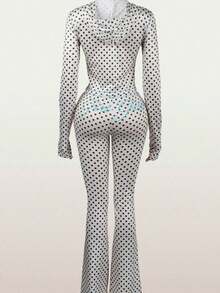 Women's Casual Graphic Print "Girl" Zip-Up Hoodie And Pants Set, Street Style Sporty Long Sleeve 2-Piece Outfit, Suitable For Party And Gathering Wear, Autumn - 黑色波點 - 查看 10