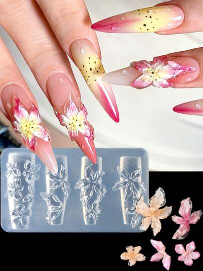 Khuôn silicon làm móng nghệ thuật 3D hình hoa, khuôn tạo hình cánh hoa dâm bụt và hoa ly, đồ trang trí móng nghệ thuật quyến rũ, dụng cụ tạo hình móng nghệ thuật tự làm, phụ kiện làm móng, vật tư làm móng.