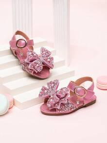 2026 Nuevas sandalias para niñas, zapatos de princesa para niños con lazo de strass, zapatos de playa para estudiantes de niña pequeña, verano - Rosa - Ver 6