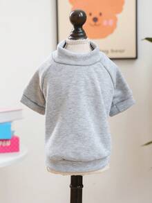 PETCIRCLE 1pc Pet Clothes, Dog/Cat Outdoor/Indoor Apparel, Comfortable Solid Round Neck Sweatshirt For Small Dogs & Puppies, Spring/Autumn - Gray - Grey - View 13