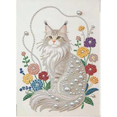 1幅2D平面印刷仿珍珠DIY钻石画，猫咪动物系列，客厅卧室装饰画，手工钻石刺绣艺术墙饰，11.8x15.7英寸仿珍珠钻石镶嵌油布画，手工工艺套装，家居装饰墙画，创意礼物，钻石刺绣画，客厅玄关装饰，卧室床头板墙画，手工DIY钻石画，钻石画套装，动物图案钻石刺绣，DIY马赛克工艺品，送给亲朋好友的礼物，适用于卧室、办公室、客厅