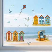 Hình dán cửa sổ và dán tường tự dính chủ đề Ngôi nhà mùa hè với chim mòng biển, diều hâu, mây, tạo bầu không khí tự do và dễ chịu, thích hợp cho phòng khách, phòng ngủ, trường học, văn phòng và phòng tắm. - A - Xem 4