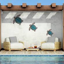 1/3pcs Wooden Sea Turtle Wall Decor Turtle Wall Art Beach Theme Art Decorations Vintage Coastal Ornaments For Pool Home Lake House Bathroom Garden Indoor Outdoor - Multicolor - View 4