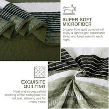 Quilt Set Queen Size Sage Green Striped Bedding Set 3 Piece Lightweight Bedspreads Coverlets Set Soft Microfiber Summer Striped Quilts With 2 Pillowcases All Season Patchwork Comforter Set 96"*90" - Sage Green - Ver 6