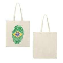 Brazil National Team Fingerprint Flag Canvas Tote Bag, 2026  World Cup Patriotic Shopping Bag, Vintage Casual Shoulder Bag For Seleção Fans - Màu be - Xem 3