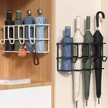 Umbrella Stand Holder, Simple Wall-Mounted Umbrella Storage Rack, Home Entrance Umbrella Organizer With Hooks - A - View 2