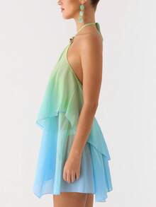 Women's Gradient Halter Mini Dress, Layered Ruffle Hem Dress For Summer Club Nights  Party Outings - Màu xanh nhạt - Xem 2
