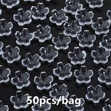 50 piezas Sakura 10mm Cuentas de vidrio 3D, pétalos de cerezo, cuentas sueltas redondas con agujero central para manualidades de joyería DIY, accesorios para el cabello, encantos de teléfono, pulseras, collares, suministros de artesanía de joyería - Cuentas de flor de cerezo - Ver 10