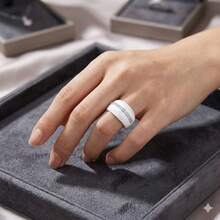 14毫米加宽加粗陶瓷戒指，女士款，简约光滑黑白拇指戒指，低过敏性高光泽个性戒指，尺码5-12 - 陶瓷 - 查看 2