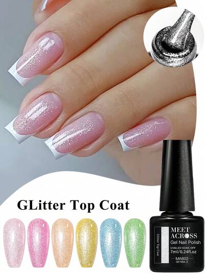 MEET ACROSS 7毫升金色银色闪粉亮片凝胶指甲油，珠光效果，闪亮色彩，耐刮擦，持久耐用，通过FDA测试，不含HEMA/TPO，不含酸，可卸除，LED UV光疗灯固化，适用于美甲沙龙和DIY美甲。