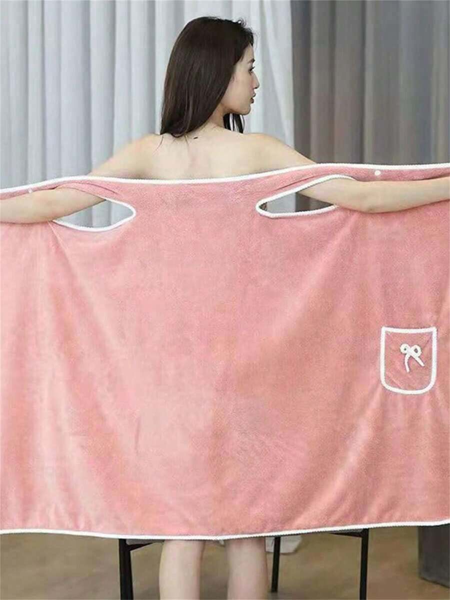 1条女士浴巾(尺寸:80厘米*135厘米),女孩可穿戴速干浴袍,沙滩浴巾/SPA浴袍,淋浴巾/健身巾,超柔软珊瑚绒浴巾带口袋,女士毛巾套装,可穿戴带口袋毛巾 - 粉色 - 查看 1