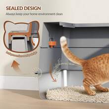 HaluPeit Stainless Steel Cat Litter Box With Lid, XXXL Enclosed Metal Cat Litter Box, 70 X 50 X 45 Cm, 105° Hinged Lid, Includes Pedal And Scoop, Easy To Clean, Modular Design, Dark Grey - 均碼 - 查看 2