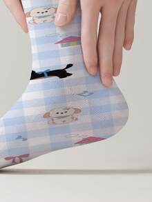 1 Pair 360° Printed Cartoon Puppy Pattern Crew Socks, Cute Dog Print Mid-Calf Socks, All-Season Unisex Comfort Casual Socks, Novelty Fun Pattern Socks - Multicolor - View 6