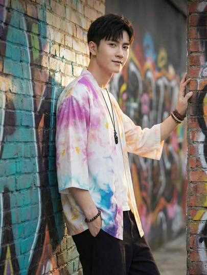 Watercolor Floral Print 3/4 Sleeve Robe, Japanese Loose Fit Kimono Cardigan, Unisex Lightweight Casual Outerwear