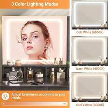 Habitdesign Vanity Tocador con Espejo y Luces, Tocador para Recamara con 3 Cajones y 2 Armario, Estantes Ocultos, Tocador de Maquillaje con Estación de Carga Escritorio - Blanco - Ver 5