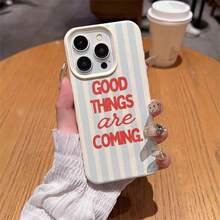 1 pieza Funda de teléfono de material TPU con patrón de rayas azul lechoso y mensaje, adecuada para iPhone 17 Pro Max/17/16 Pro Max/15/13/12/11, S20 FE/A15/S24/A55, Note 11/Note 12/Note 13 Pro, protección suave antideslizante de cobertura completa - Blanco - Ver 4