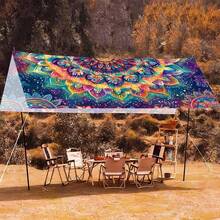 Large All-In-One Camping Canopy - Rainbow Mandala Pattern, Durable Polyester Material, Lightweight & Portable, Suitable For 4 People - Perfect For Camping, Beach, And Picnics - All Season Use - Vibrant & Durable Outdoor Accessory - Multicolor - View 8