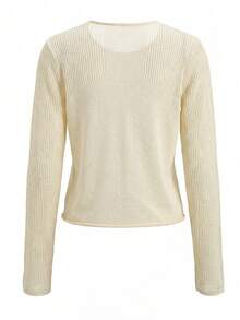 Áo khoác dệt kim ngắn gợi cảm dành cho nữ, thiết kế khoét hình trái tim, tay dài, mỏng nhẹ. - Màu be - Xem 7