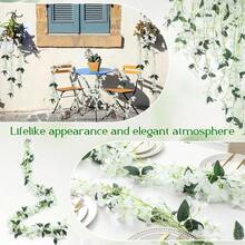 1个5.9英尺人造石榴花环，仿丝石榴花环，长茎人造石榴花环，适用于桌面中心装饰、桌旗、婚礼拱门和墙面装饰 - 白色 - 查看 6