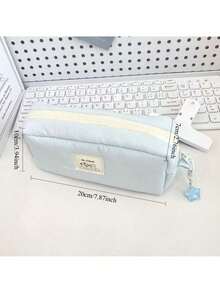 1个大容量简约铅笔盒 - 米色，学校和办公室收纳包，带笔槽和马克笔槽，耐用便携收纳袋，适合学生、教师、专业人士 - 兼容钢笔、铅笔、荧光笔 - 彩色 - 查看 4