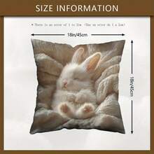 1 Easter Fluffy White Angora Rabbit Sleeping On A Soft Blanket Pillowcase, Machine Washable, Suitable For Living Room, Bedroom, Sofa And Bed - Suitable For All Room Styles, Double-Sided, No Pillow Core, Perfect Home Decoration And Holiday Gift - 1PC - View 5