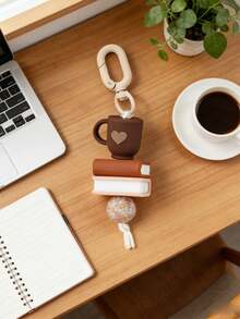 1pc Book Lover & Coffee Addict Beaded Keychain, Cow Print / Leopard Print Coffee Cup Pendant, Minimalist Macaron Design, Daily Commute Accessory, Gift For Friends And Family - Multicolor - View 8