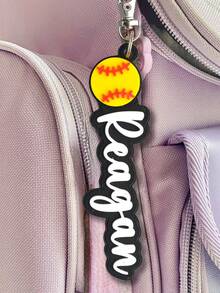 1/3/5 Paquete(s) de llavero personalizado con nombre y softbol 3D impreso en plástico, etiqueta para mochila de softbol personalizada - Nombre y número personalizados - Regalo para equipo de softbol - Etiqueta de equipaje para deportes de equipo - Llavero con boca de pez de béisbol - Ver 4