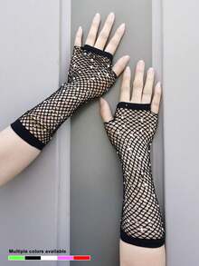 Găng tay lưới đính đá, găng tay lưới hở ngón dành cho nữ, phụ kiện tay lấp lánh phong cách tiệc tùng. - Lưới đánh cá đính đá - Xem 7