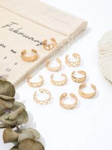 10 piezas Anillos para los dedos de los pies con diseño de estrellas y lunas, conjunto de joyas geométricas huecas ajustables en forma de 8 para la playa - Dorado - Ver 4