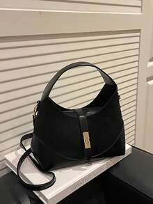 时尚休闲小众女士手提包，新款通勤时尚简约方形包 - 黑色 - 查看 7