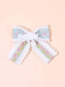 2pcs/Set Girls' Blue Floral Embroidery Bow Hair Clips, Suitable For Spring/Summer Daily Wear, Teenage Hair Accessories - Multicolor - View 4