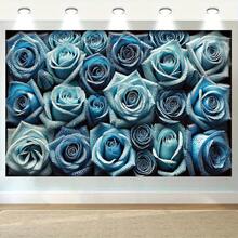 Blue Roses & Pearls Delicacy - 8x6ft Polyester Party Banner, Versatile Decor For Holidays, Home, Garden, Studio Celebrations - Vibrant Colors - 如圖所示 - 查看 9