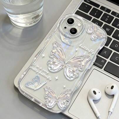 Ốp lưng điện thoại Apple 17Promax hình bướm chuyển sắc trong suốt, ốp lưng silicon trong suốt cho Apple 16Pro, ốp lưng mềm lấp lánh cho Apple 15, kiểu dáng đơn giản.