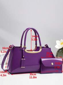 Bộ túi xách thời trang mới dành cho mẹ và con gái, túi xách cỡ lớn in họa tiết da cá sấu bóng bẩy. - Màu tím - Xem 3